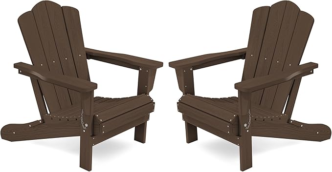 KINGYES Folding Adirondack Chair Set of 2, HDPE All-Weather Folding Adirondack Chair, Coffee