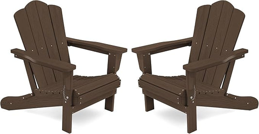 KINGYES Folding Adirondack Chair Set of 2, HDPE All-Weather Folding Adirondack Chair, Coffee