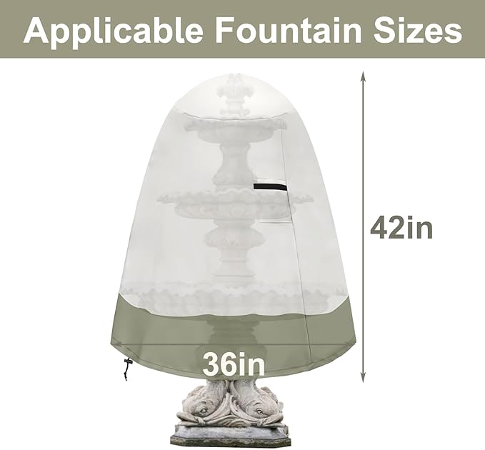 Fountain Cover（36"x42"） 600D Oxford Cloth Garden Fountain Statue Protective Cover, Fountain Protector with Drawstring Weather Resistant for Winter Outdoor Patio Fountain (36"x42"- khaki)