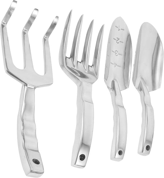 Multi-Purpose Garden Tool with Ergonomic Handles Includes Large Shovel Measured Trowel Rake Cultivator for Flower Planting Soil Loosening Digging and Outdoor Gardening Tasks