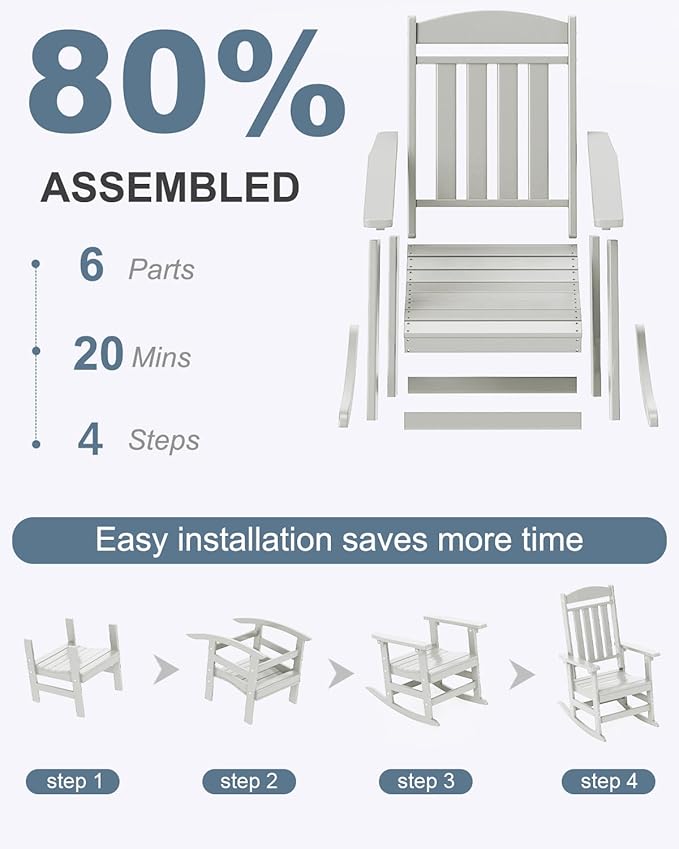 Outdoor Rocking Chairs Set of 2, Oversized High Back Patio Rocking Chairs, All Weather Porch Rocking Chairs for Outside. White