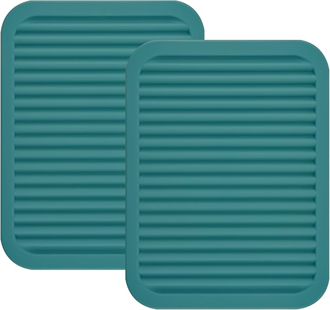 Silicone Trivets Set 2, Large Trivets for Hot Pots and Pans, Hot Pads for Kitchen Counter, Multi-Purpose & Versatile Trivet Mat, 9x12 Inch Silicone Pot Holders Heat Resistant Mat Teal