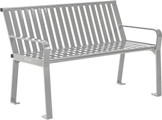 Global Industrial 4 ft. Outdoor Park Bench with Back, Vertical Steel Slat Construction, 600 lbs Capacity, Gray, Unassembled, Heavy Duty Commercial Bench