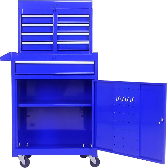 5 Drawer Rolling Tool Chest,Tool Storage Cabinet & Tool Box Cart with Wheels, Big Tools Removable Tool Box Combo,Tools Storage Boxs,Tools Case for Garage Warehouse Workshop (Blue)