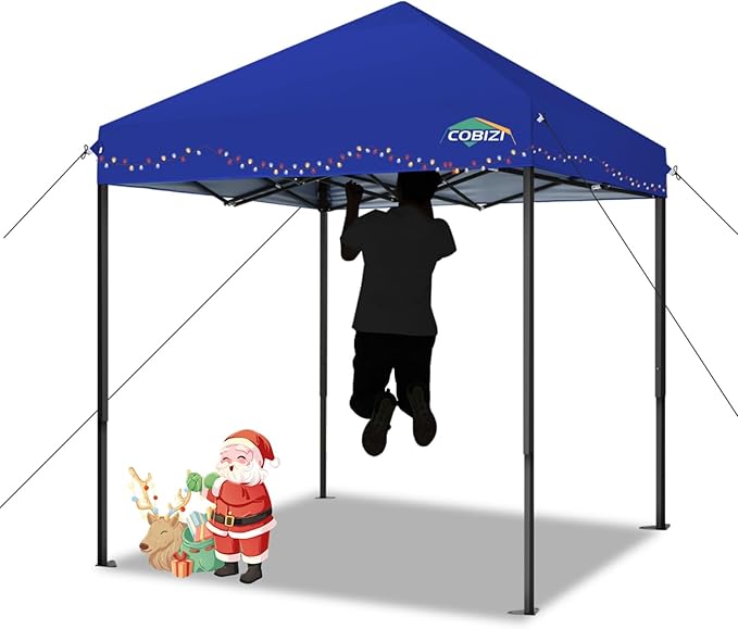 COBIZI 6.6x6.6ft Pop Up Canopy Tent, Heavy Duty Canopy Easy Set up All Weather Waterproof Outdoor Canopy Tent for Parties, Beach, Garden, Camping with 1 Handbag, UPF50+, Deep Blue