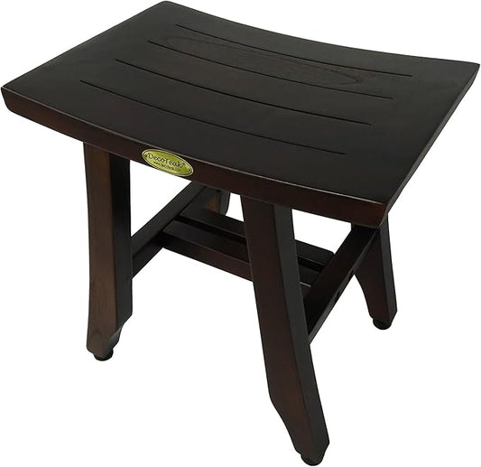 DecoTeak Satori 14 Inch Shaving Waterproof Teak Wood Shower Bench Stool Seat Chair for Inside Shower Provides Safety, Storage, and Organization for Bathroom Accessories