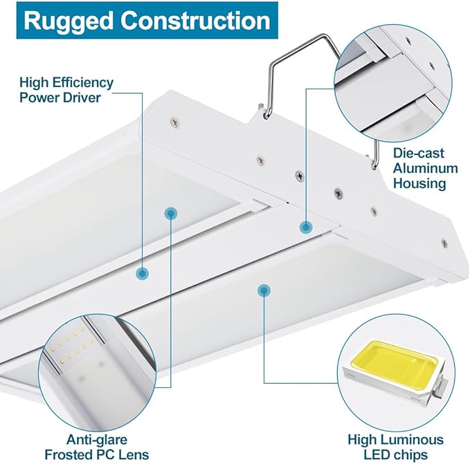 4-Pack High Bay LED Shop Light 1.35FT 150W 21000Lumens 5000K Daylight 100-277V, Commercial Mini Linear High Bay Lights for Warehouse Workshop Supermarket Stadium, 0-10V Dimmable, ETL