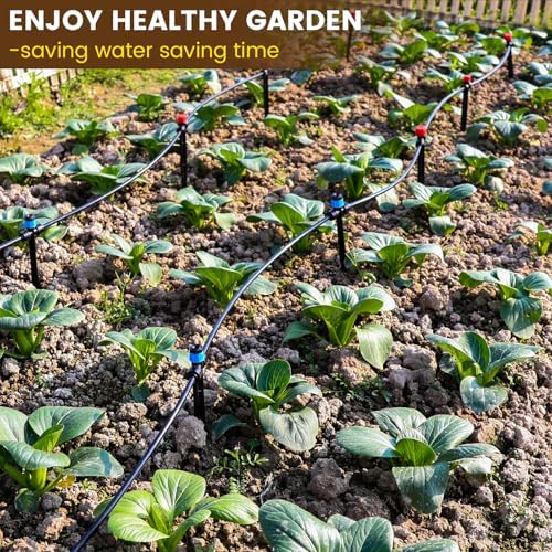 55FT Quick-Connect Drip Irrigation Kit, Garden Watering System DIY Automatic Irrigation Equipment Set for Lawn Raised Bed Greenhouse Plant Watering with 1/4'' Tubing, Drip Emitters, Connectors