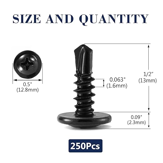 #10 x 1/2" Sheet Metal Screws 250PCS 410 Stainless Steel Truss Head Fast Self Tapping Screws Black Oxide by SG TZH