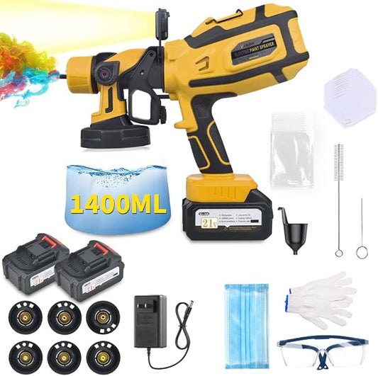Cordless Paint Sprayer with Makita 2 * 4AH Batteries,6 Nozzles & 3 Spray Patterns & 10 Paint Bags & 1 Night Light,Spray Paint Gun with 1400ML Container,Paint Sprayer for House Wall Furniture Fence