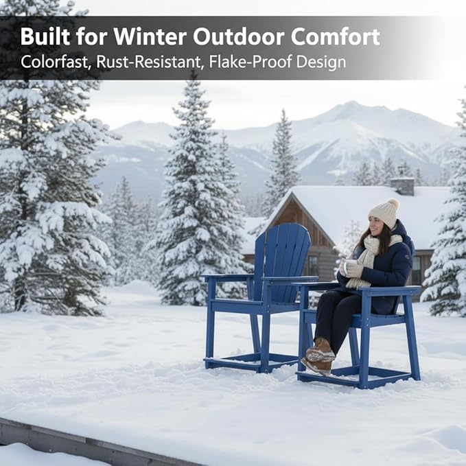 OTSUN Outdoor Tall Adirondack Chairs Set of 4, Patio Bar Stool Chair with High Back, 400lbs, Widened Arms, All-Weather Balcony Chair for Backyard, Garden, Yard - Navy Blue