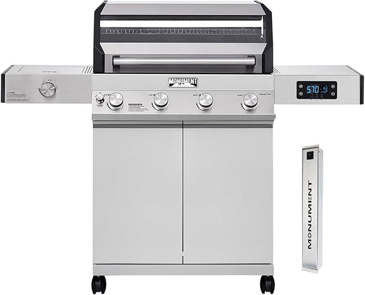 Monument Grills Denali 405 4-Burner Liquid Propane Gas Smart BBQ Grill Stainless Steel with Smoke Box(2 items)