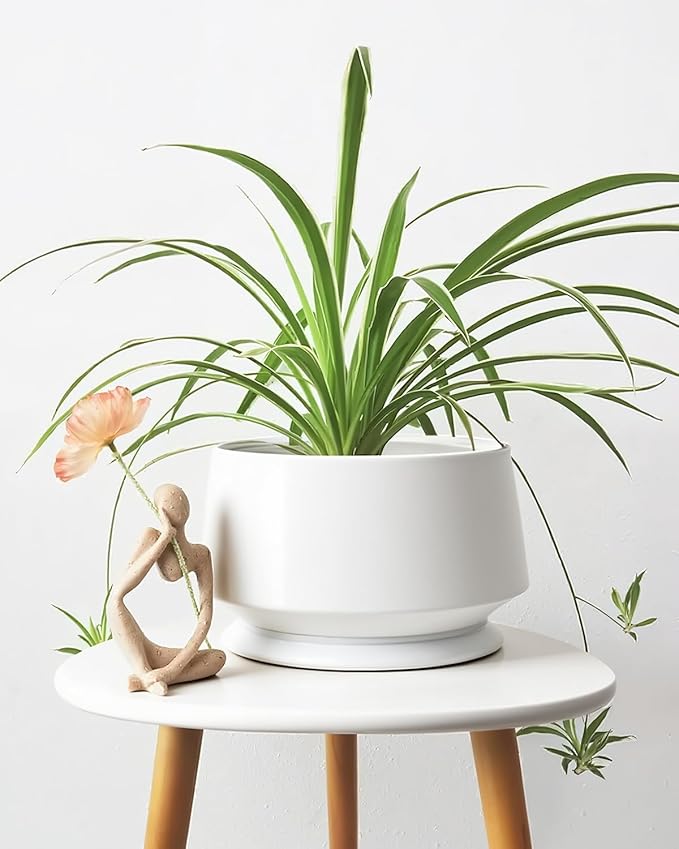 OXART Plant Pot, 7.8 inch Ceramic Plant Pots Indoor Plants with Drainage, Modern White Planters for Outdoor Plants, Outdoor Flower Pots for Succulent, Snake Plant and Pothos Home Office, White