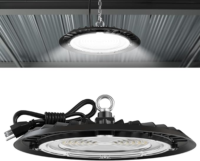 Sunco UFO LED High Bay Light, Shop Lights for Warehouse, Plug & Play, 19500 LM, 150W, 5000K Daylight, Power Cord Included, IP65 Waterproof Shatterproof Fixture UL.