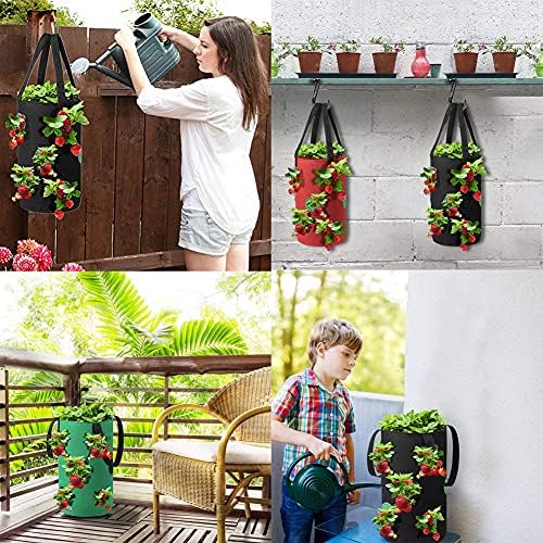Upside Down Tomato Planter-3 Gallon Hanging Strawberry Planter Durable Aeration Fabric Grow Bags for Vegetables (Set of 3- Red，Green and Black)