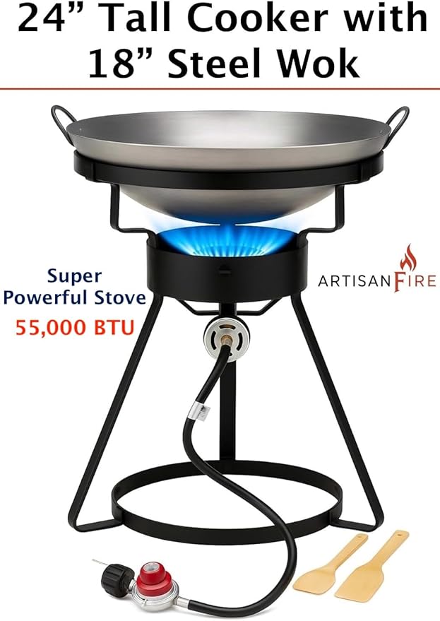 Outdoor Cooker Stove with Steel Wok-Propane Burner Grill-55,000 BTU