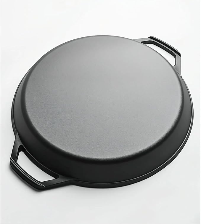LI-GELISI 16-inch Pre-Seasoned Cast Iron Skillet - Dual Assist Handles - Nitrided Rust-Proof - For Oven, Stovetop, Grill & Campfire