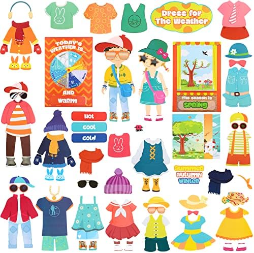 Spakon 103 Pieces Weather Chart Bulletin Board Set for Classroom Dress Weather Chart for Preschool Decoration Seasonal Bulletin Board Cutout Set for 100th Day of School Wall Decor (Nice Style)