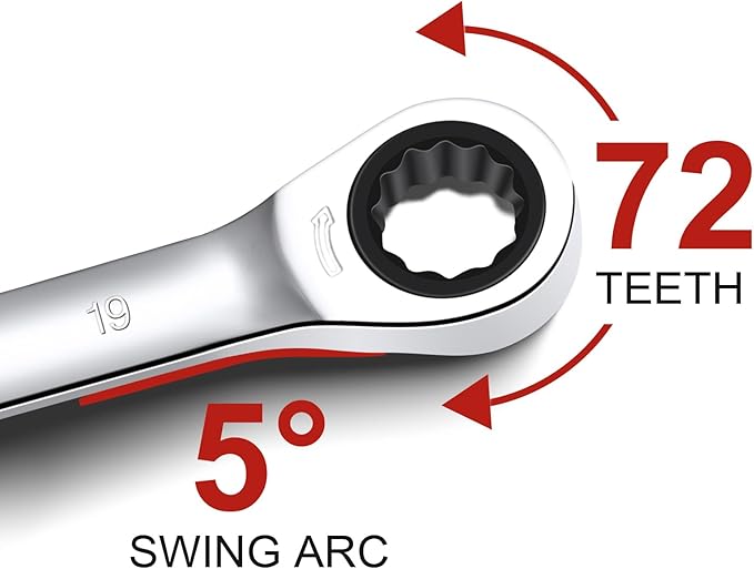 14pcs Swivel Head Ratcheting Wrench Set, Metric 6-19mm, Fixed Head Chrome Vanadium Steel Spanners with Carrying Bag for Automotive, Home, and Workshop Use