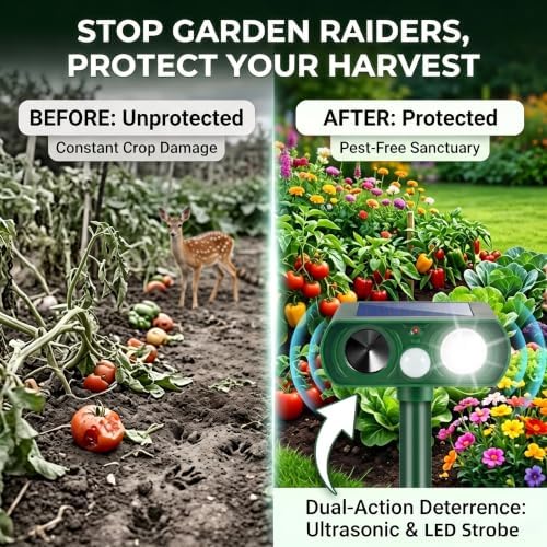 2026 Upgraded Sonic Fortress Pro Deer Repellent Devices,Solar Ultrasonic Animal Repellent with Motion Sensor & Strobe Light Waterproof Cat Deterrent Outdoor for Backyard,Yard,Flower Bed 4Pack