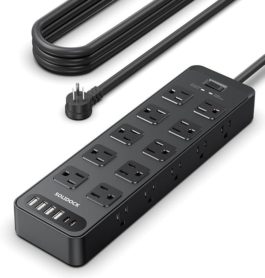Flat Plug Power Strip Surge Protector with 20 AC Outlets 6 USB Ports, 1875W/15A, 2700 Joules, 6 Ft Heavy Duty Extension Cord with Multiple Outlets for Home, Office, Dorm, Gaming,ETL Listed