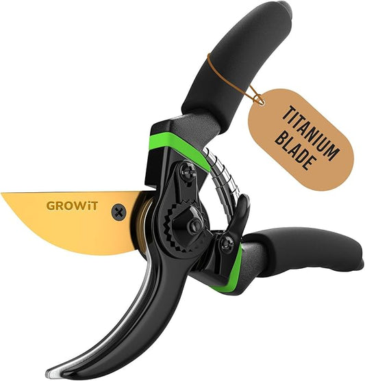 Ultra Sharp Japanese Steel Pruning Shears - Cuts 3X Easier, Weak Hand Arthritis Clippers, Rust-Resistant Titanium Coated Pruner, Effortlessly Cuts 3/4 Inch