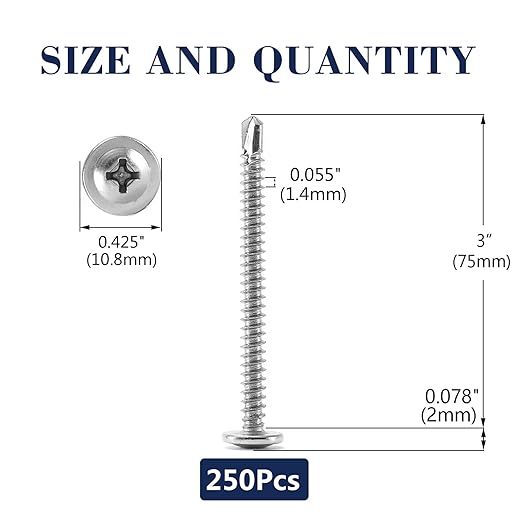 #8 x 3 Sheet Metal Screws 250PCS 410 Stainless Steel Truss Head Fast Self Tapping Screws by SG TZH