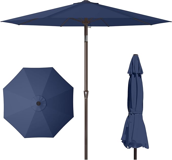 PatioKingdom 11FT Patio Umbrella,Outdoor Umbrella with Push Button Tilt and Crank,Market Table Umbrella with 8 Sturdy Fiberglass Ribs UV Protection(Navy, 11FT)