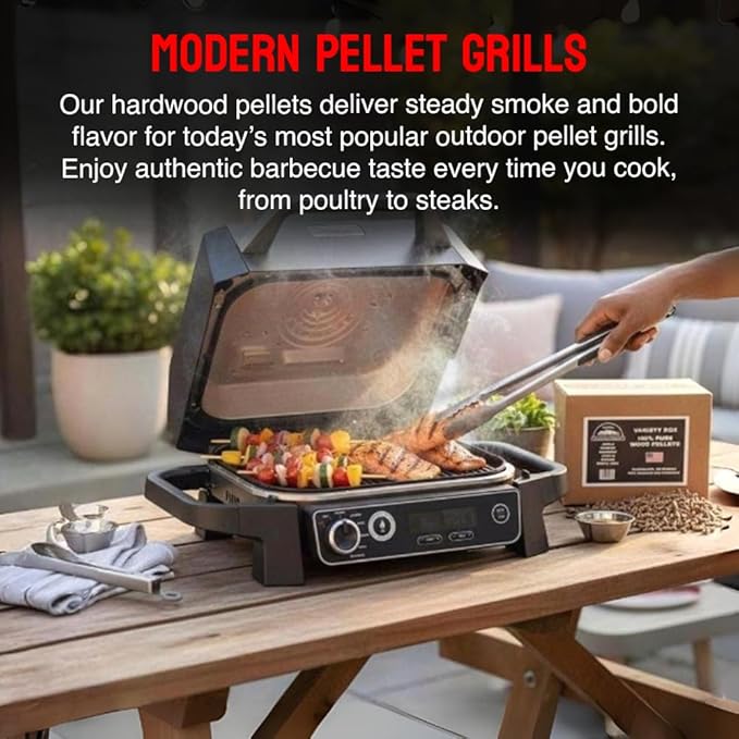 100% Pure Wood Pellet Variety Pack – 6-Pack (9 lbs), 100% USA-Sourced, Includes Apple, Hickory, Pecan, Maple, White Oak & Cherry, Perfect for Ninja Pellet Grills, Smoking & BBQ