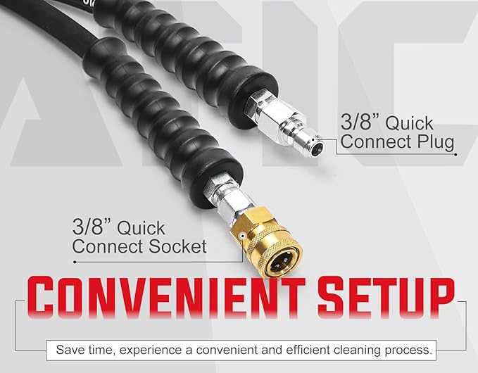 YAMATIC 5/16" Flexible Pressure Washer Hose 100FT, Kink Resistant Swivel 3/8" Quick Connector, 4000 PSI High Durability Cold Hot Water Max. 212°F, Fit Most Residential and Commercial Pressure Washer