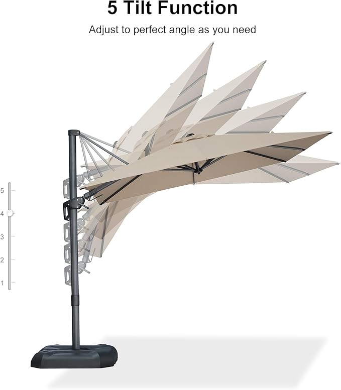 PURPLE LEAF 8' X 8' Tilting Patio Umbrella with Base Outdoor Cantilever Swivel Square Umbrella with Tilt Aluminum Offset Umbrella with 360-degree Rotation for Garden Deck Pool Patio Beige