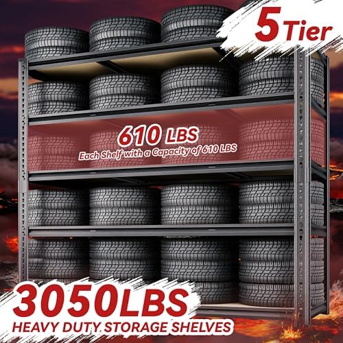 48"W Garage Shelving Heavy Duty ,5 Tier Metal Shelving Unit ,3050LBS, 2PCS