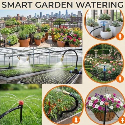 240FT Drip Irrigation System for Garden: 30 Nozzles 1/2" PE Tubing Automatic Watering Kit Adjustable Misting Sprinkler Mister 1/4" Hose for Water Plants Tape Raised Beds Lawn Outdoor Greenhouse