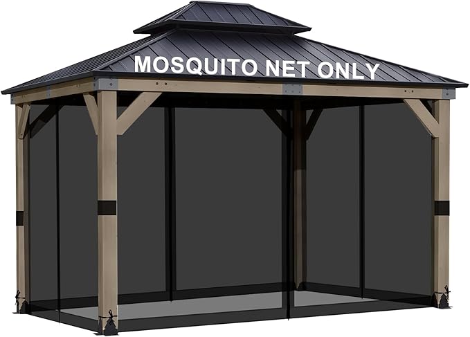 BPS 12' x 14' Gazebo Universal Mosquito Netting Screen Replacement, 4-Panel Screen Walls with Double Zippers for Outdoor Patio, Black (Mosquito Net Only)