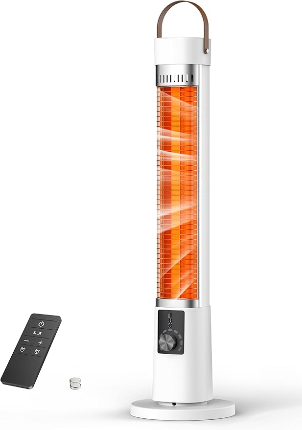Outdoor Heater for Patio, 1500W Electric Infrared Heaters for porch garage indoor use, 9H Timer, 60° Oscillation & 9 Heat Level, Tip-Over/Overheating Protection, Safety Lock, Super Quiet, IPX5, Snowy