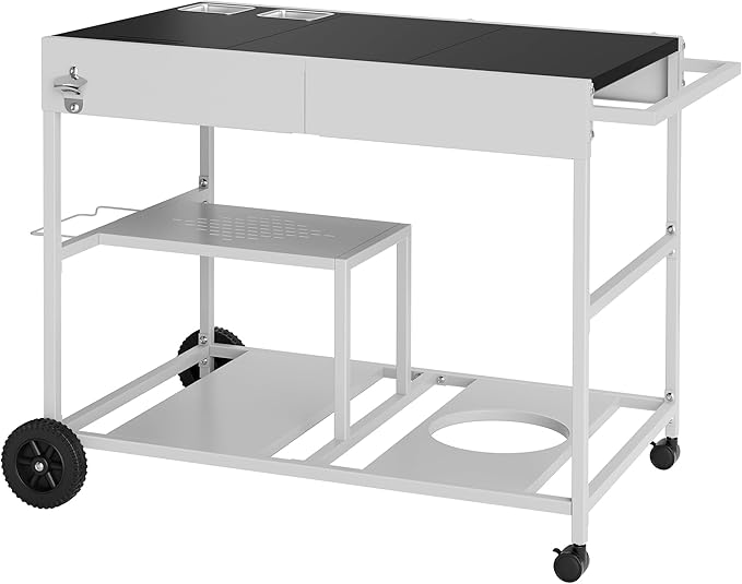 JY QAQA Outdoor Pizza Oven Stand with Condiment Shelf, Outdoor Cooking Cart, Grill Worktable for Patio, Food Prep Station Fits Ninja Woodfire Grill, Cuisinart Grill, Blackstone Griddle