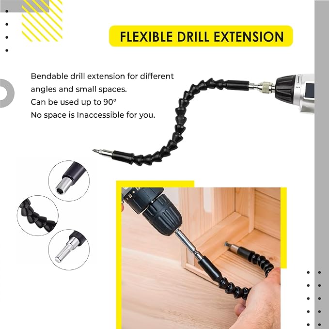Right Angle Drill Attachment set with Flexible Drill Bit Extension and Transport Box - Drill Attachments with 90 Degree Drill Attachment and Right Angle Screwdriver - Extension