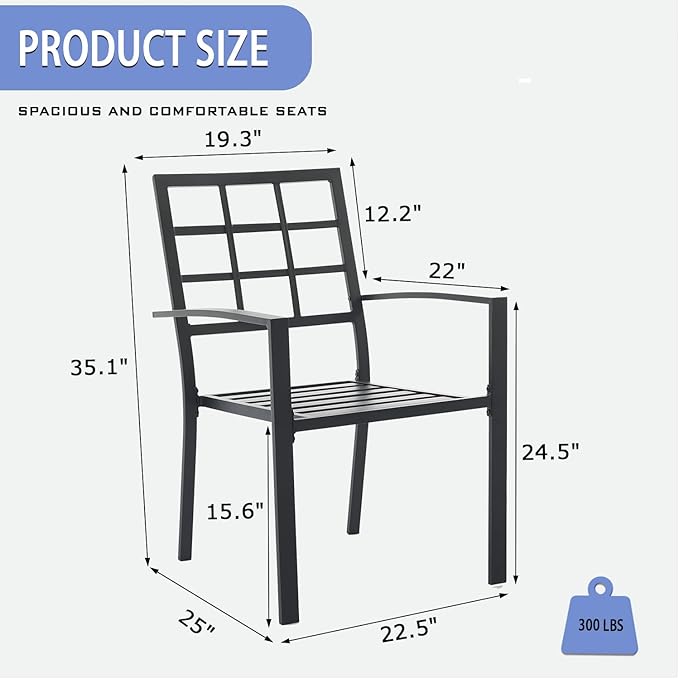 Outdoor Dining Chairs Set of 4, Metal Frame Stackable Patio Dining Chairs with Armrest, Wrought Iron Patio Bistro Chairs for Lawn, Backyard, Garden, Porch