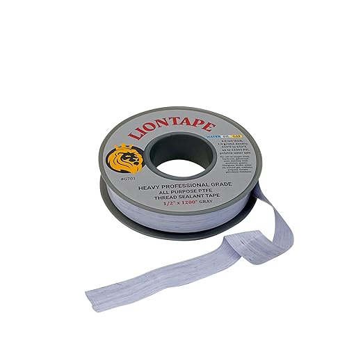 PROCURU Liontape G701 2-Pack 1/2" x 1200" (100-Ft) Heavy Duty Professional Teflon Tape, for Water/Oil/Gas, 4-Mil, High Density, Up to 12000 psi, Grey
