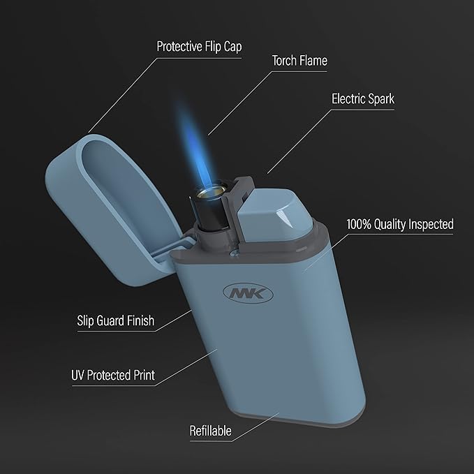 MK Lighter 5pc. Pocket Lighters with Torch Flame, Refillable Tank, Ideal for Lighting Candle, BBQ Grill, Prepping and Camping Supplies, Multipurpose Lighters in Assortment Pastel Colors