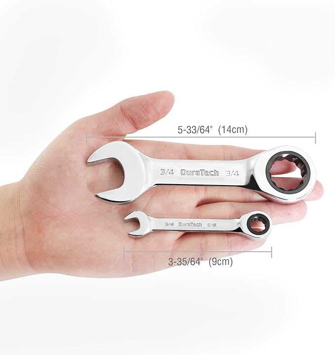 DURATECH Stubby Ratcheting Combination Wrench Set, SAE, 8-Piece, 5/16'' to 3/4'', CR-V Steel, with Rolling Pouch