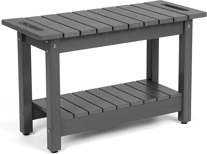 30" Shower Bench, Waterproof Poly Lumber Shower Stool for Shaving Legs, Shower Chair Seat Holds up to 400lbs, Bathroom Bench for Inside Shower, Non-Slip (Grey)