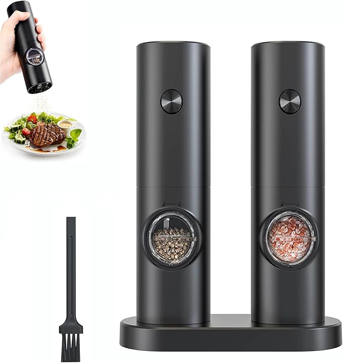 Electric Salt and Pepper Grinder Set,Battery Powered Automatic Pepper Mill with Adjustable Coarseness,Seasoning Tools for Kitchen BBQ Restaurant Outdoor, Dining or Gifting