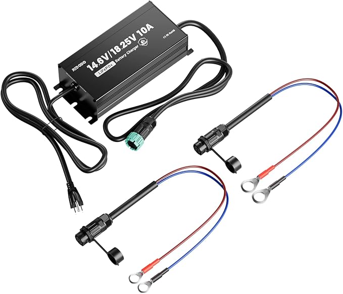 Redodo 14.6V/18.25V 10A Lithuim Battery Charger for Lithium Iron Phosphate Battery,Support Fast Charging,with IP65 Waterproof Design,LED Indicators,Designed for Deep Cycle LiFePO4 Battery Charging