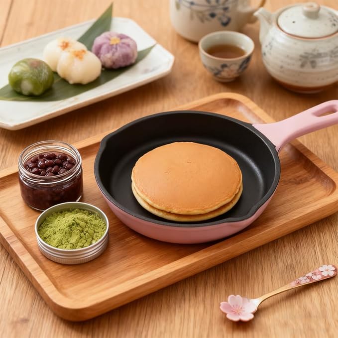 Commercial Grade, Cast Iron Enameled Cookware (Pink, Skillet 6”)