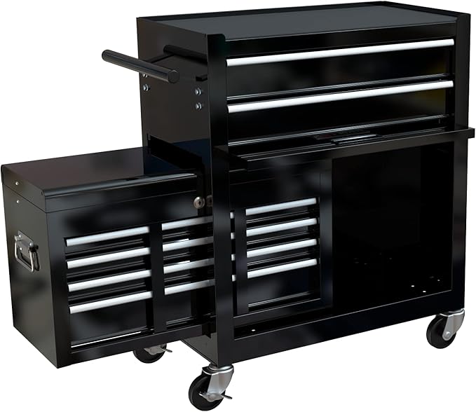 8 Drawers Rolling Tool Box Organizer,High Capacity Tool Chest with Wheels,Lockable Rolling Tool Chest with Bottom Cabinet, Tool Box Rolling Workshop Storage Cabinet (8 Drawers(Black))