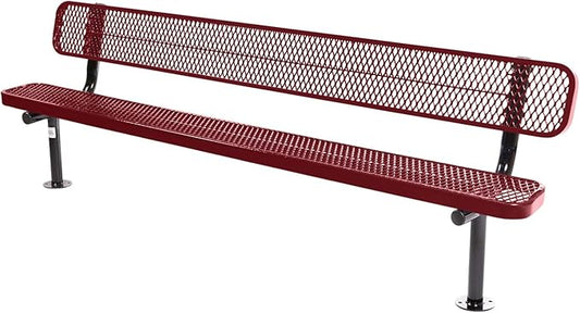 COATEDOUTDOORFURNITURE Coated Outdoor Furniture Heavy-Duty Outdoor Bench Thermoplastic Coated, Expanded Metal, Commercial-Grade Seating, Made in America (Surface with Back, 8 Ft, Burgundy)