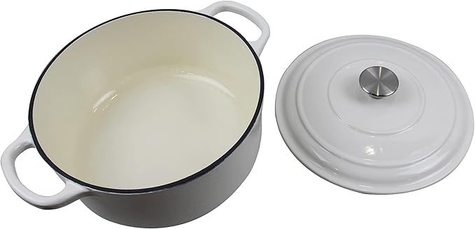 Commercial Grade, Cast Iron Enameled Cookware (White, Duch Oven 4qt)