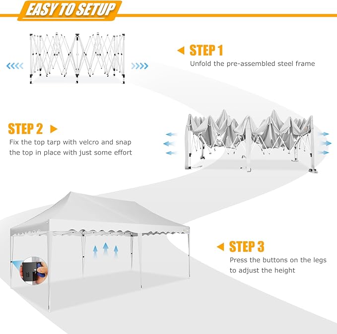 HOTEEL 10x20 Pop Up Canopy, Outdoor Easy Setup Party Tent, Waterproof Portable Enclosed Event Shelter with Wheeled Bag, Weight Bag for Backyard, Vendor, White