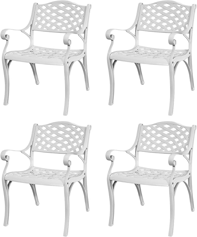 Modern Outdoor Dining Chairs Set of 4, Black & Gold, Aluminum, Hollow Back, Arm Rest, for Patio, Yard, Poolside